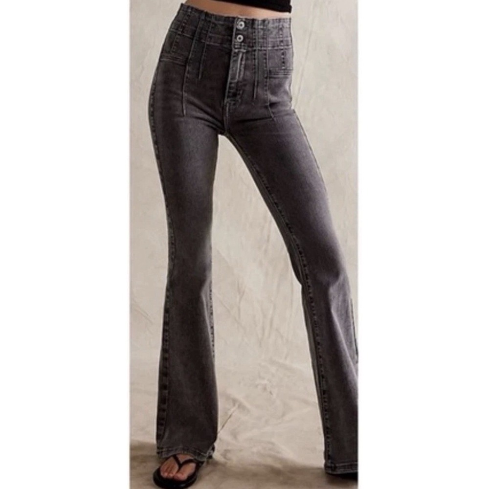 We The Free Free People Jayde Flare Jeans 31 Charcoal High Rise Bell Bottom Boho